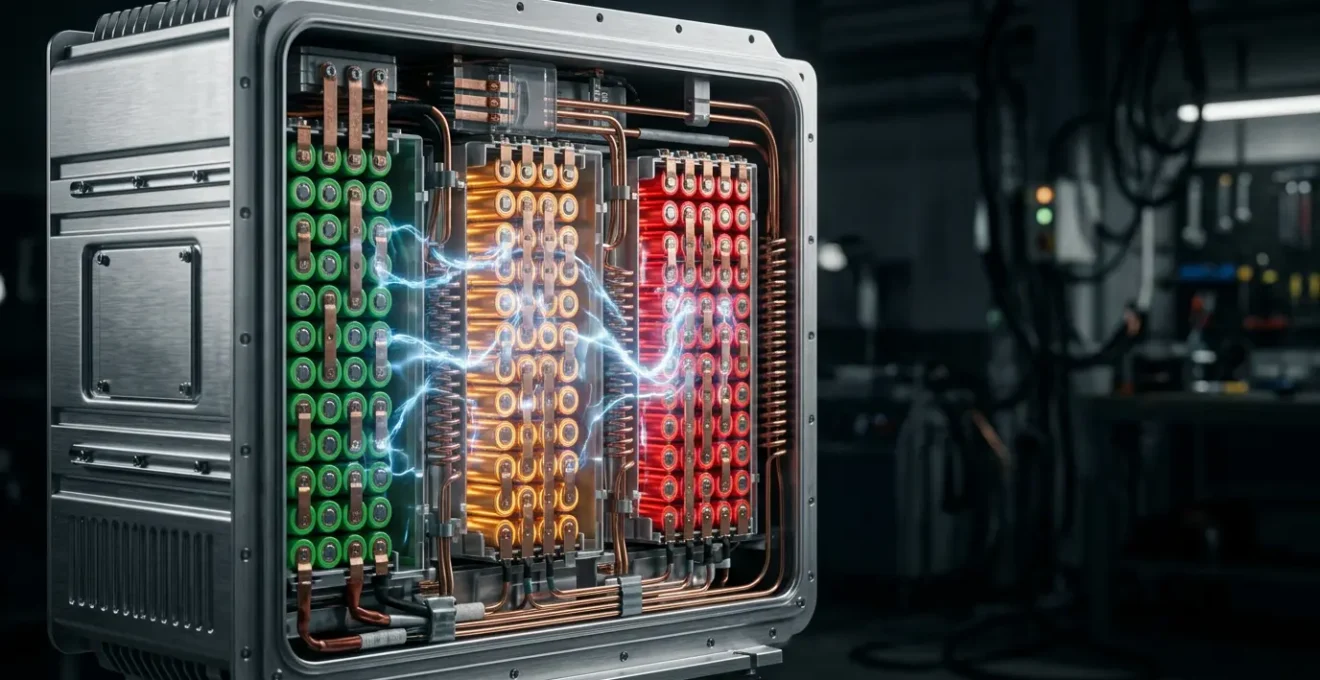 Vue détaillée d'une batterie de voiture électrique moderne avec des indicateurs visuels de charge
