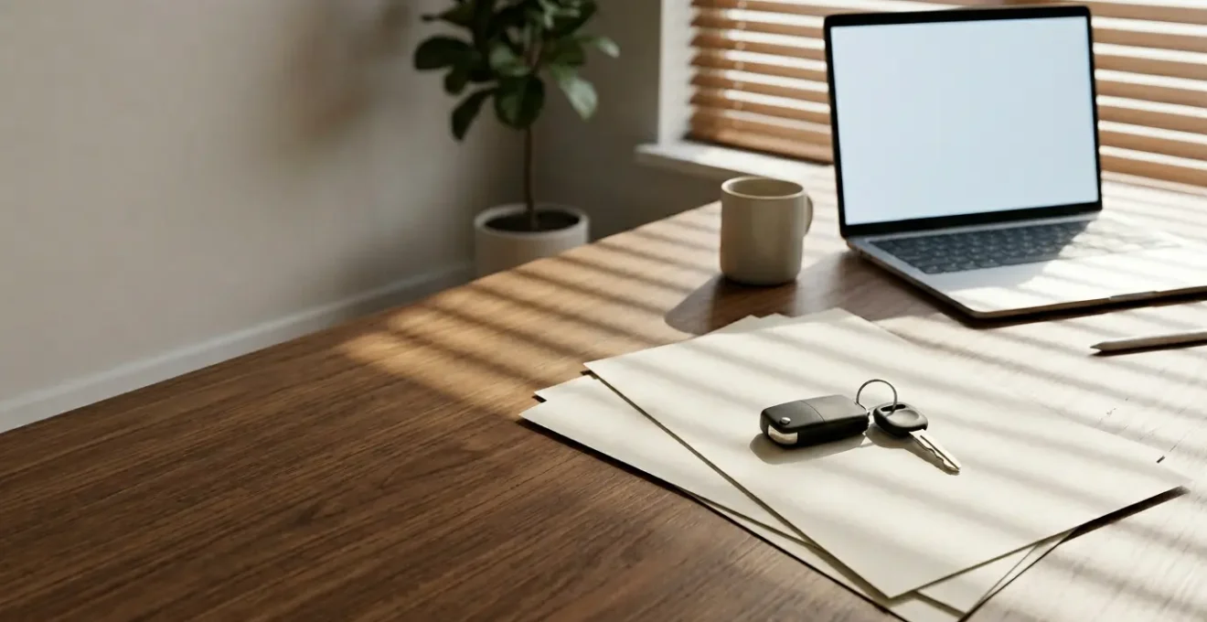 Clés de voiture et documents administratifs sur un bureau montrant la résolution d'une opposition administrative