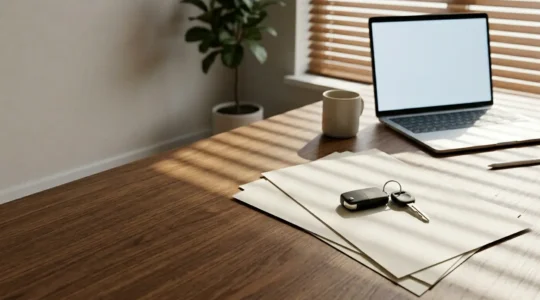 Clés de voiture et documents administratifs sur un bureau montrant la résolution d'une opposition administrative