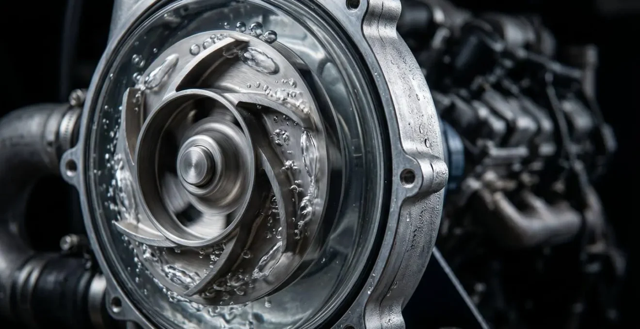 Vue technique d'une pompe à eau avec bulles de cavitation