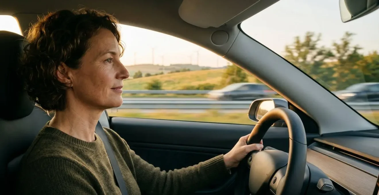 Vue latérale d'une voiture électrique sur autoroute avec visualisation aérodynamique
