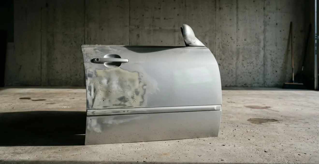 Détail de micro-fissures et début de corrosion sur carrosserie après choc thermique