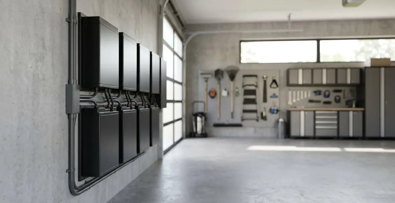 Installation de stockage d'énergie domestique dans un garage avec batteries reconditionnées