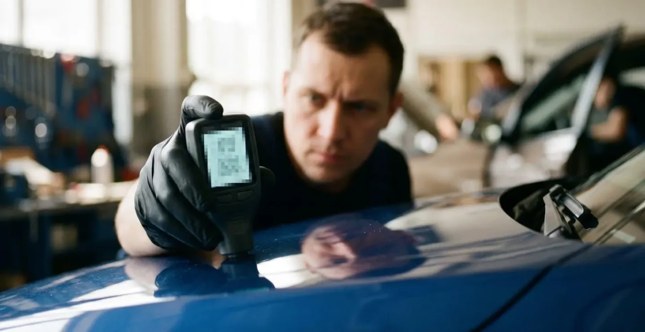 Utilisation d'un mesureur d'épaisseur de peinture sur une carrosserie automobile