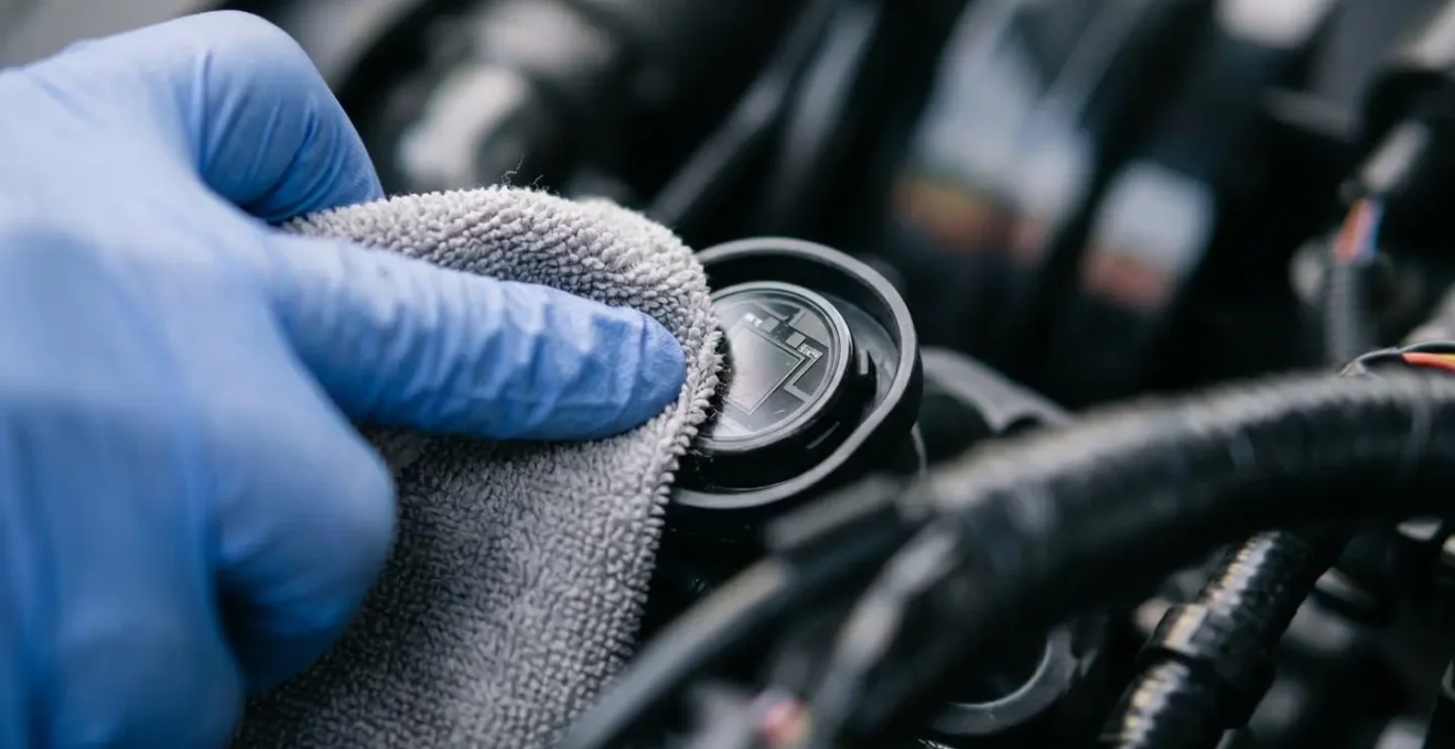 Gros plan sur le nettoyage délicat d'un capteur radar automobile avec un chiffon microfibre spécial