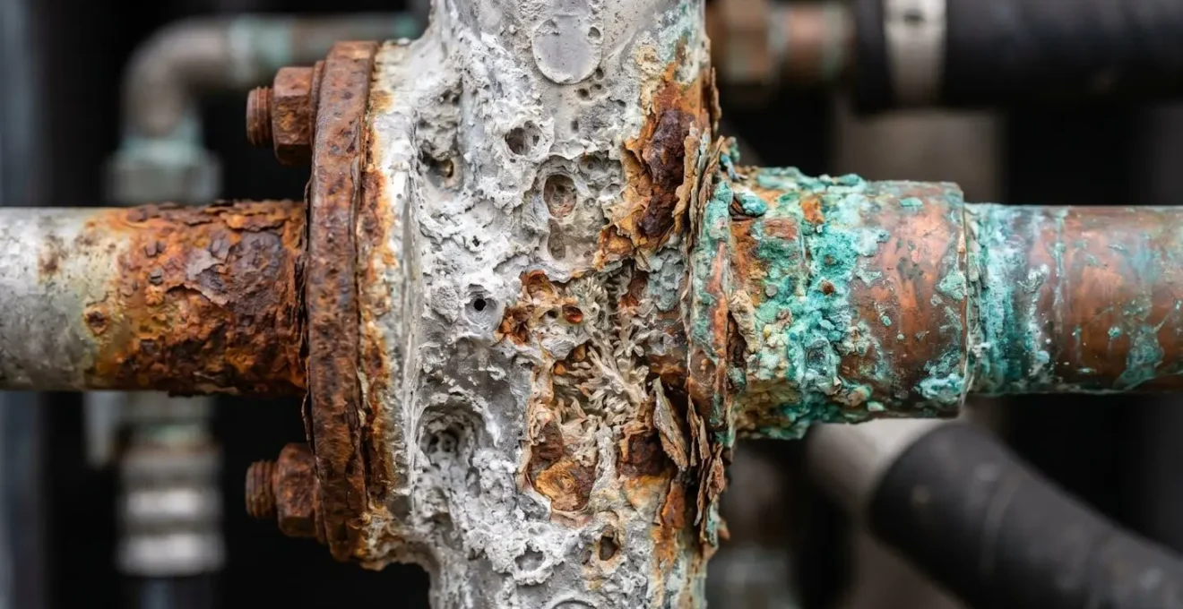 Coupe transversale d'un radiateur montrant la corrosion galvanique entre métaux