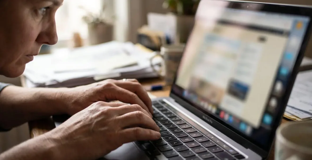 Interface numérique floue montrant une procédure administrative en ligne