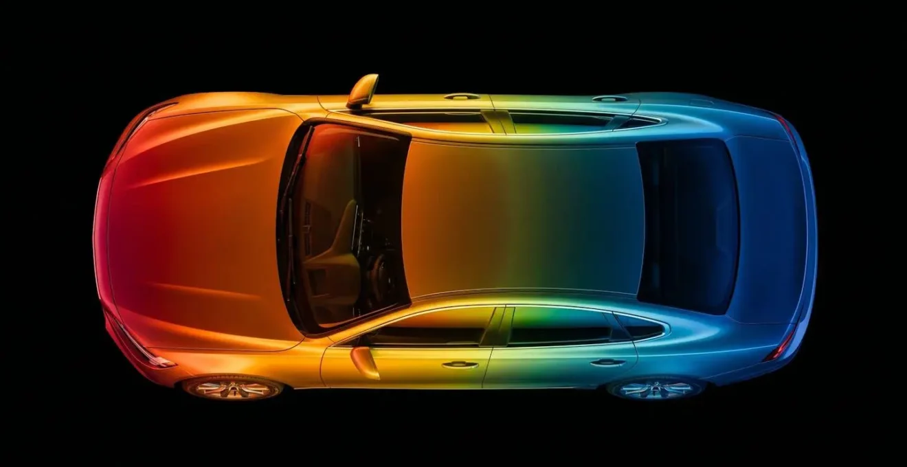 Vue aérienne d'une voiture montrant les zones d'impact les plus fréquentes avec dégradé de couleur pour illustrer l'intensité des risques